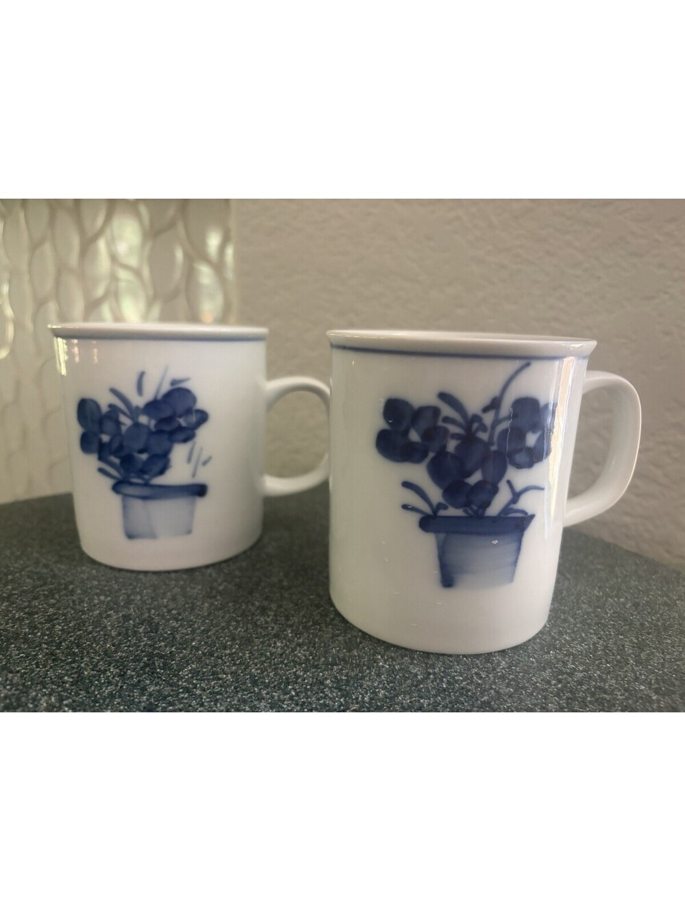 Set of 2 BIA Cordon Bleu White And Blue Floral Mugs HTF